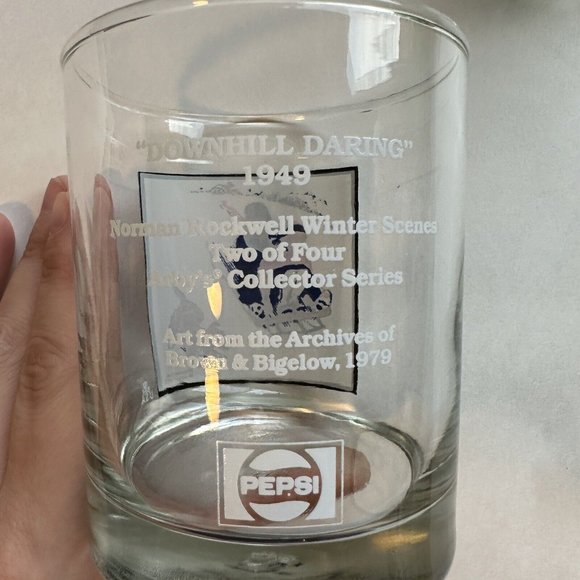 1979 Pepsi Glass tumblers 4" tall Downhill Darling Snow Sculpturing Rockwell B45 - Picture 5 of 7